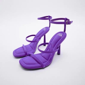 ZAR家 新品 TRF 女鞋 紫色橙色绗缝鞋垫高跟凉鞋
