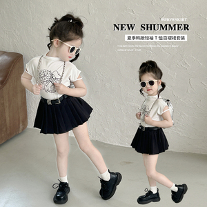 女童短袖T恤百褶裙套装夏装新款韩版时髦儿童夏季上衣短裙两件套