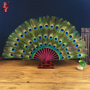 孔雀羽毛扇纯手工茶楼书房装饰扇道具扇中国风古典工艺扇摆件送礼