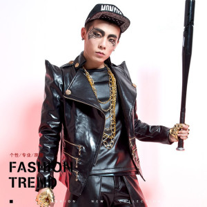 夜店摇滚dj男歌手服装个性潮流酒吧男士夹克皮外套舞台装演出服潮