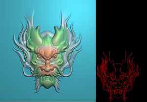 远景精雕 椭圆龙头挂件 精雕图 雕刻图 灰度图 jdp浮雕图 龙