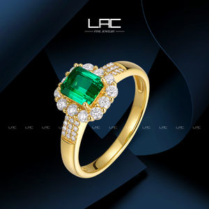 LAC高级珠宝 天然祖母绿戒指女18k黄金镶钻石彩色宝石手饰