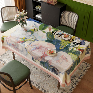 浮世绘油画风餐厅桌布防水桌面台布电视柜茶几布雪尼尔圆桌布