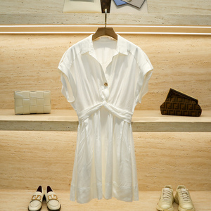 【清仓】SANDRO SIVOS夏季法式西装领褶皱收腰气质短款衬衫连衣裙