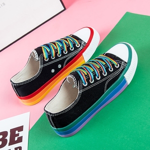 帆布鞋女大码41-43彩色鞋子韩版休闲鞋百搭42平底板鞋学生彩虹鞋