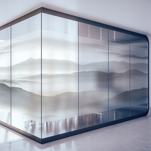 mioc美果果旗舰店天猫公司酒店办公室静电磨砂山水画艺术玻璃贴膜