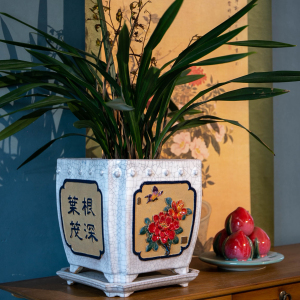 陶一峰经典9寸倭角收口方贴花贴字盆兰花石湾陶瓷传统中式绿植室