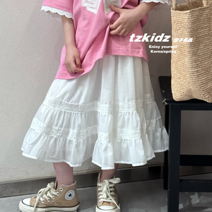 现货波拉borabora韩国童装女童白色半裙2024夏款儿童蕾丝半身裙