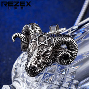 外贸热卖饰品 复古撒旦五星地狱羊头魔兽钛钢吊坠男士项链he286