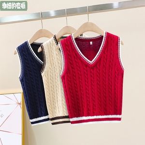 儿童校服针织马甲女男童无袖毛衣小学生v领毛线背心春秋冬打底衫