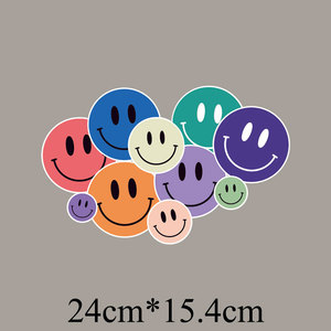 七彩笑脸女装卡通印花衣服装饰贴热转印柯式过粉烫画图案烫贴1176