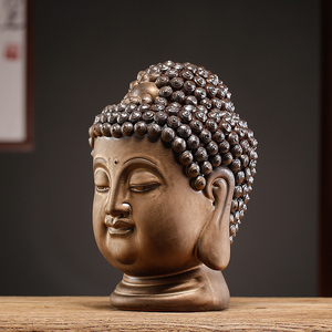如来佛头陶瓷摆件复古禅意雕塑工艺办公室玄关客厅橱柜鱼缸装饰品