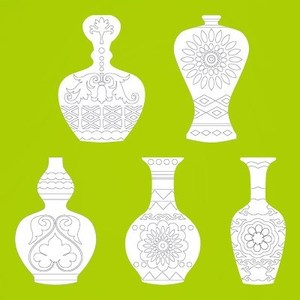 青花瓷手工制作创意手绘白底填色硬卡纸花瓶 幼儿园diy材料模具