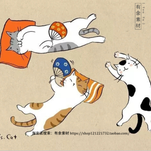 可爱猫咪拟人插画水彩猫咪插画素材手绘猫卡通插画猫咪手绘