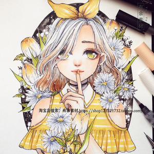 水彩唯美动漫美少女手绘线稿插画画集临摹素材临摹手绘漫画素材