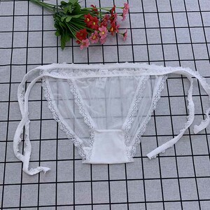 2条系带内裤女绑带式两侧可解开透明网纱诱惑情趣火辣绳子蕾丝边