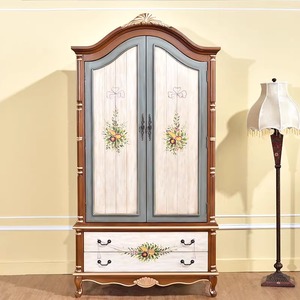 美式实木大衣柜彩绘雕花衣橱公主粉小户型地中海欧式卧室挂衣柜