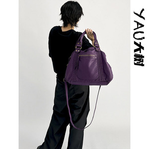 YAU大树 巴西莓紫机车包原创y2k拖特包大容量复古辣妹单肩斜挎包