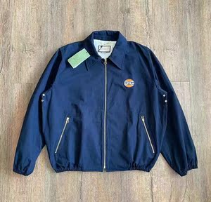 9.5代购gucci鹿晗同款拉链夹克外套藏蓝色宽松版50码胸132长69