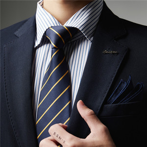 领带男拉链式正装商务懒人一拉得新郎结婚西装男士免打黑蓝色条纹