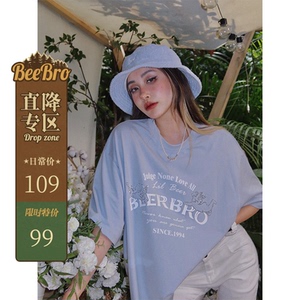 beerbro原创【angel energy】美式重工烫钻印花短袖t恤女潮牌夏季