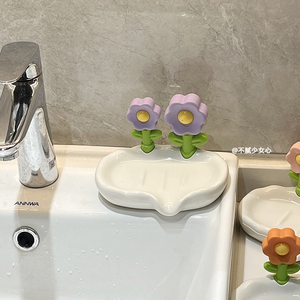可爱花朵肥皂盒浴室厕所卫生间香皂收纳盒沥水托盘创意置物架女生