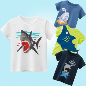 儿童鲨鱼衣服纯棉a类立体尾巴棱角卡通海洋动物男宝宝短袖t恤夏季