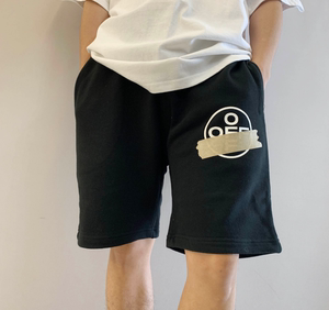 off white ow 胶带烫金 20ss条纹 宽松刷漆字母五分裤短裤夏季男