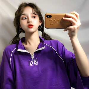 hiphop女衣服怪味少女上衣蹦迪嘻哈潮人ins同款t恤紫色短袖酷帅气