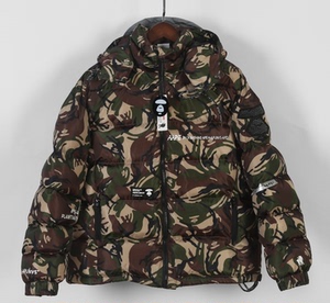 秋冬新款aape猿人头迷彩连帽加厚棉衣夹克休闲男女情侣保暖外套潮