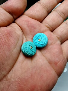 时光文玩原矿高瓷绿松石荷鲁斯之眼全视之眼吊坠侧挂提溜背云配饰