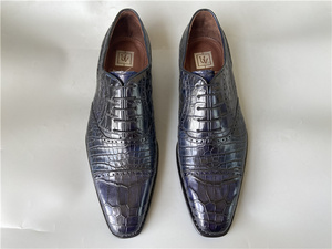 意大利进口原~价12000美洲鳄 鱼肚皮擦色高端奢侈货固特异男皮鞋