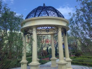 杭州铁艺圆顶凉亭时尚顶棚 户外休闲时尚亭子 大理石凉亭铁艺顶棚