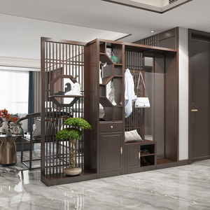 新中式玄关柜隔断柜入户门正对门简约现代实木鞋柜屏风间厅柜轻奢