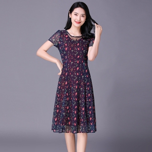 夏装时尚高档连衣裙华哥弟情品牌专柜桑蚕丝中年高雅妈妈大码女装