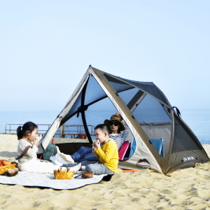 全自动速开沙滩帐篷多人手动搭建防紫外线防蚊虫防水防风露营网纱