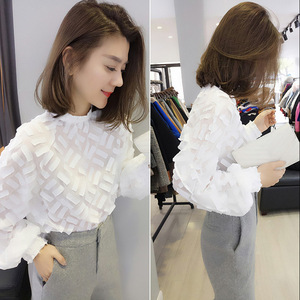 欧洲站秋装女2018新款欧货潮宽松白色碎花套头上衣打底衫韩版衬衫