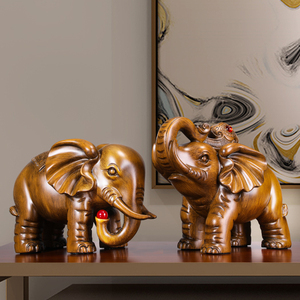 大象摆件一对吉祥物对象新中式客厅电视柜办公室装饰店铺开业礼品