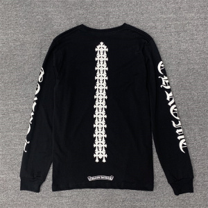 正品潮牌chrome hearts克罗心梵文字母重叠十字架圆领男女长袖t恤