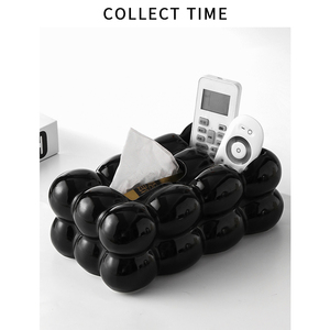 创意黑色纸巾盒带遥控器收纳家用轻奢高颜值多功能餐桌陶瓷抽纸盒