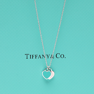 tiffany蒂芙尼官网双心项链925爱心珐琅粉红蓝心纯银吊坠锁骨链女