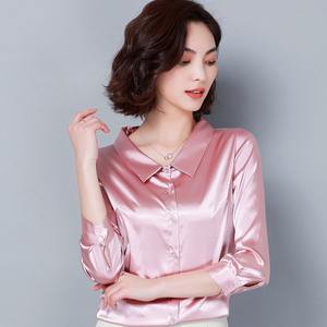 淘宝重磅真丝衬衫女长袖2019春装新款宽松绸缎面衬衣职业装桑蚕丝上衣