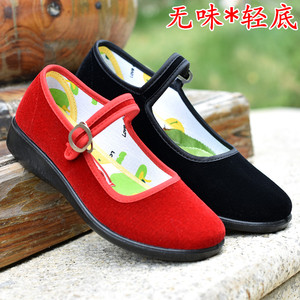 传统民族风儿童六一表演鞋红色礼仪红平绒鞋跳舞学生鞋老北京布鞋
