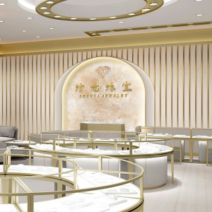 珠宝店装饰壁纸金银器玉石展厅海报墙纸黄金首饰直播间背景墙壁画