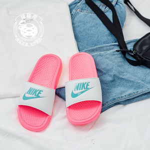 nike benassi正品耐克夏白粉冰淇淋沙滩外穿凉拖鞋女粉343881-616