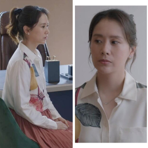 冯晓琴心居海清同款衣服白色花朵印花衬衫女设计感小众2022上衣夏