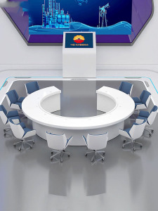 现代圆形烤漆大小型会议桌椅组合商务洽谈谈判接待办公桌创意弧形