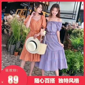 格纹新款2019闺蜜女装夏季网红韩版显瘦连衣裙学生小香风长款裙子