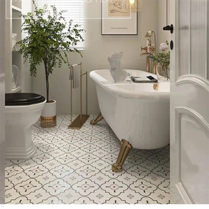 小清新民宿小花砖法式卫生间瓷砖绿色厨房地砖阳台洗手间奶白墙砖