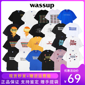 wassup短袖男女夏季小花t恤国潮休闲圆领印花情侣宽松基础款上衣